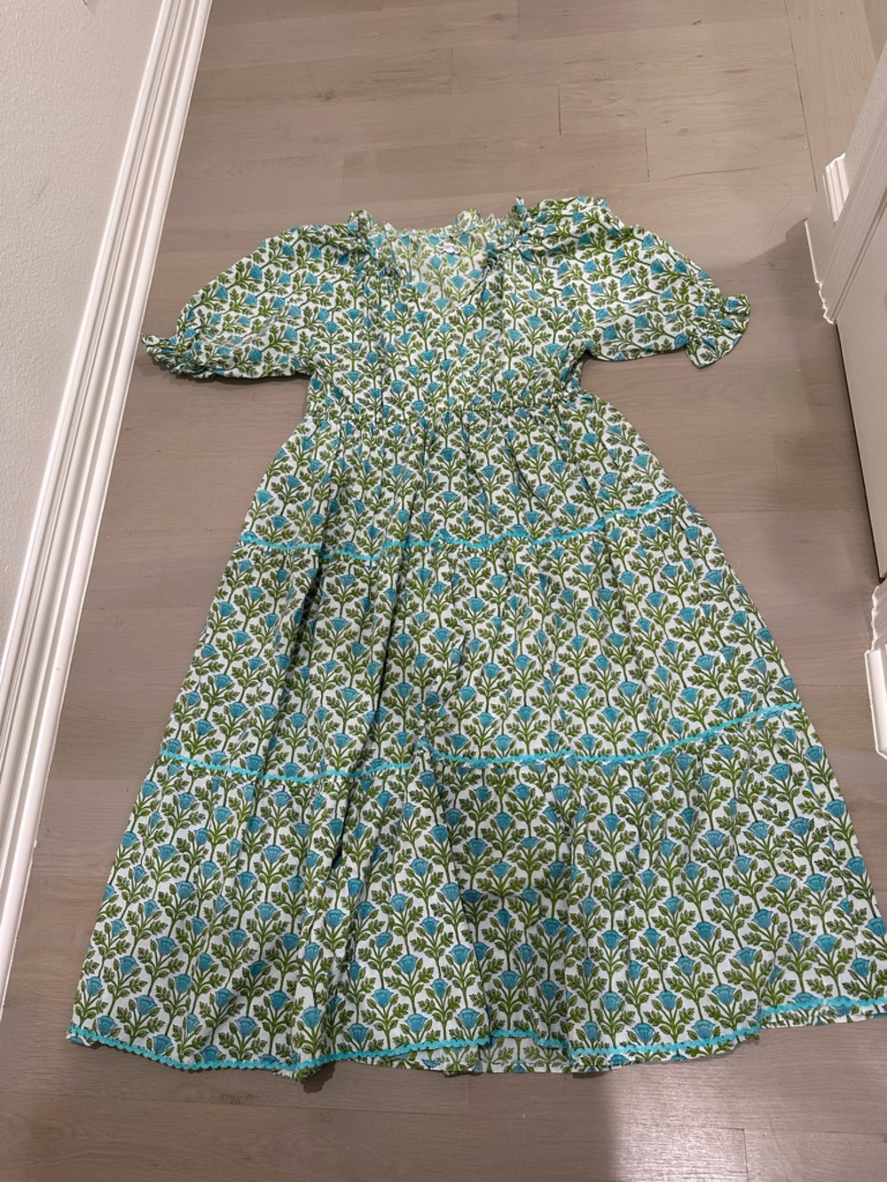 Green & Blue Floral Midi Dress
